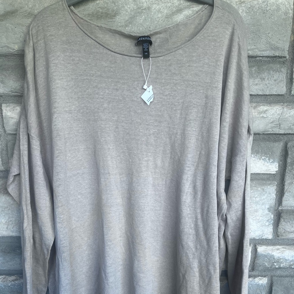 Eileen Fisher Tan Lightweight Sweater Organic Linen/cotton Large $270